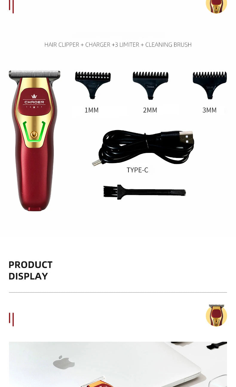 Tondeuse à cheveux professionnelle puissante pour hommes, lame en T de 0 mm, tondeuse électrique rechargeable, machine de coiffure et de rasage pour barbe