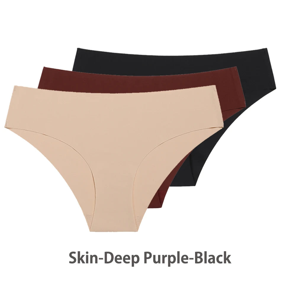 Ensemble de 3 culottes sans coutures pour femme, respirantes, taille basse, sexy, en soie unie, invisibles.
