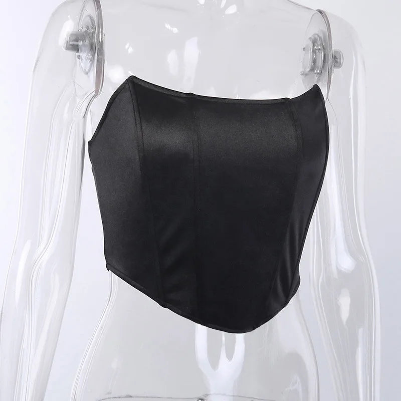 Débardeur sans manches à épaules dénudées, corset court sexy, sous-vêtements féminins, bustier dos nu uni
