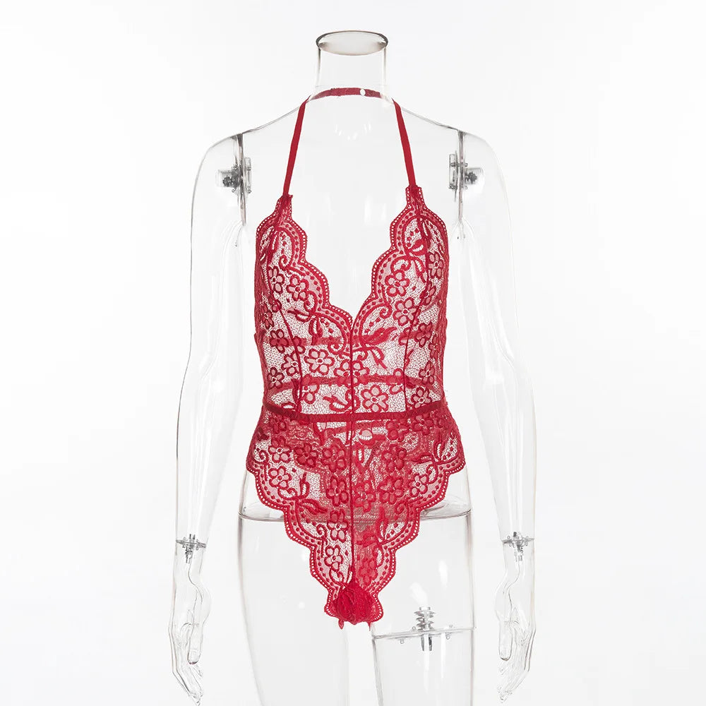 Ensemble de lingerie sexy pour femme, body en dentelle résille, lingerie florale transparente, ensemble soutien-gorge une pièce