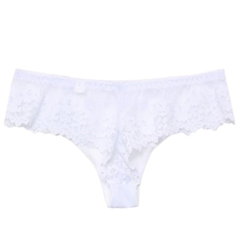 Meet'r Lingerie Femme Sexy en Dentelle Tentation Culotte Taille Basse Broderie String Transparent Ajouré Sous-vêtements Femme G string