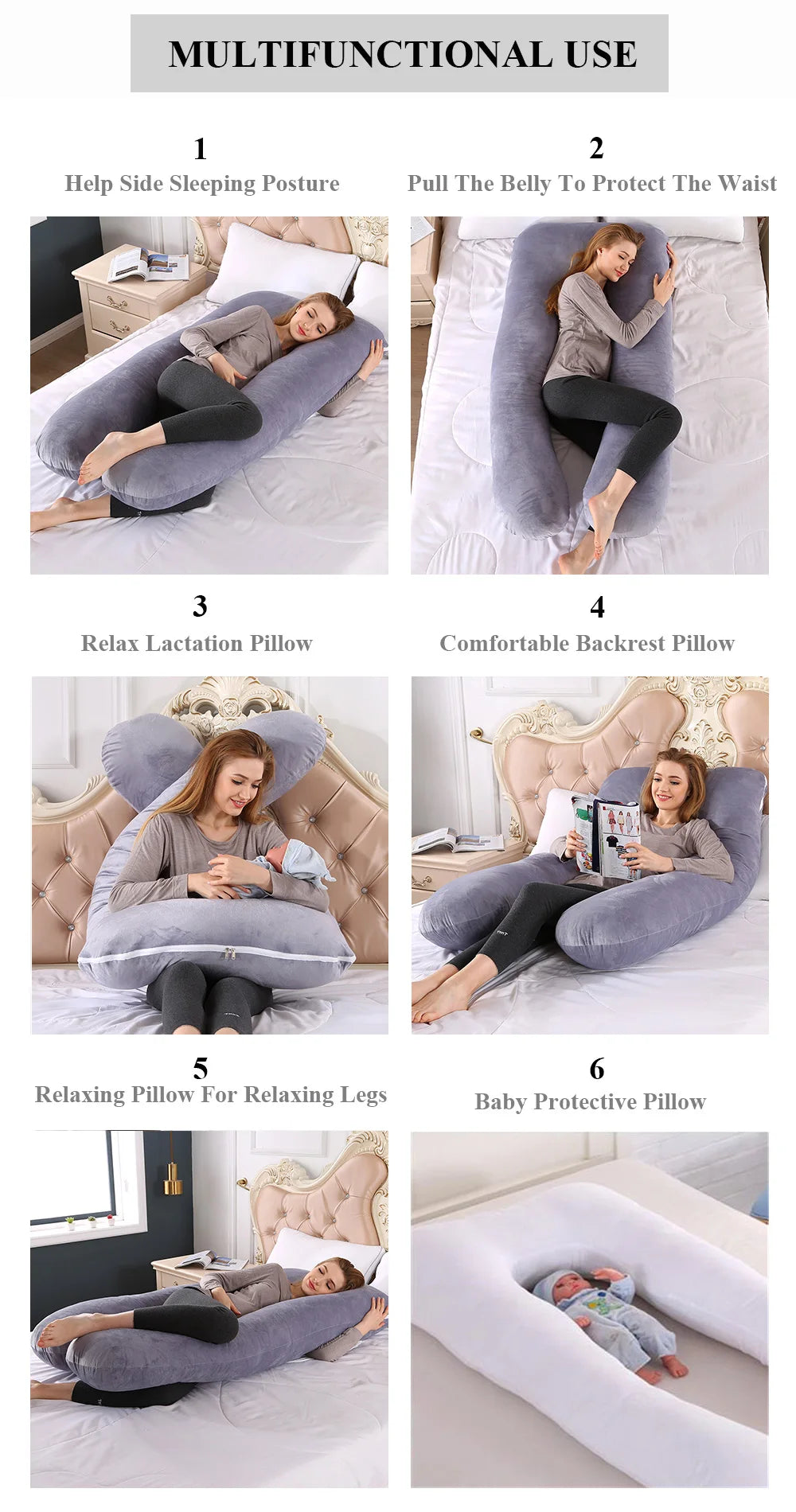 Coussin de grossesse PANGDUBE 130*70cm, coussin lombaire de sommeil pour femmes enceintes, coussin d'allaitement