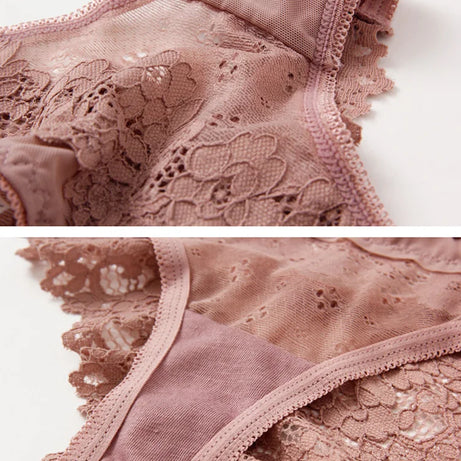 Meet'r Lingerie Femme Sexy en Dentelle Tentation Culotte Taille Basse Broderie String Transparent Ajouré Sous-vêtements Femme G string