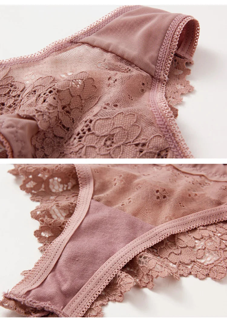 Meet'r Lingerie Femme Sexy en Dentelle Tentation Culotte Taille Basse Broderie String Transparent Ajouré Sous-vêtements Femme G string