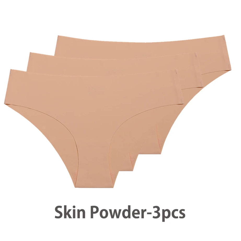 Ensemble de 3 culottes sans coutures pour femme, respirantes, taille basse, sexy, en soie unie, invisibles.