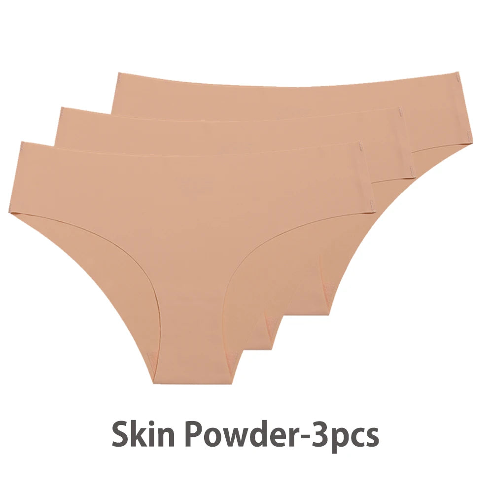 Ensemble de 3 culottes sans coutures pour femme, respirantes, taille basse, sexy, en soie unie, invisibles.