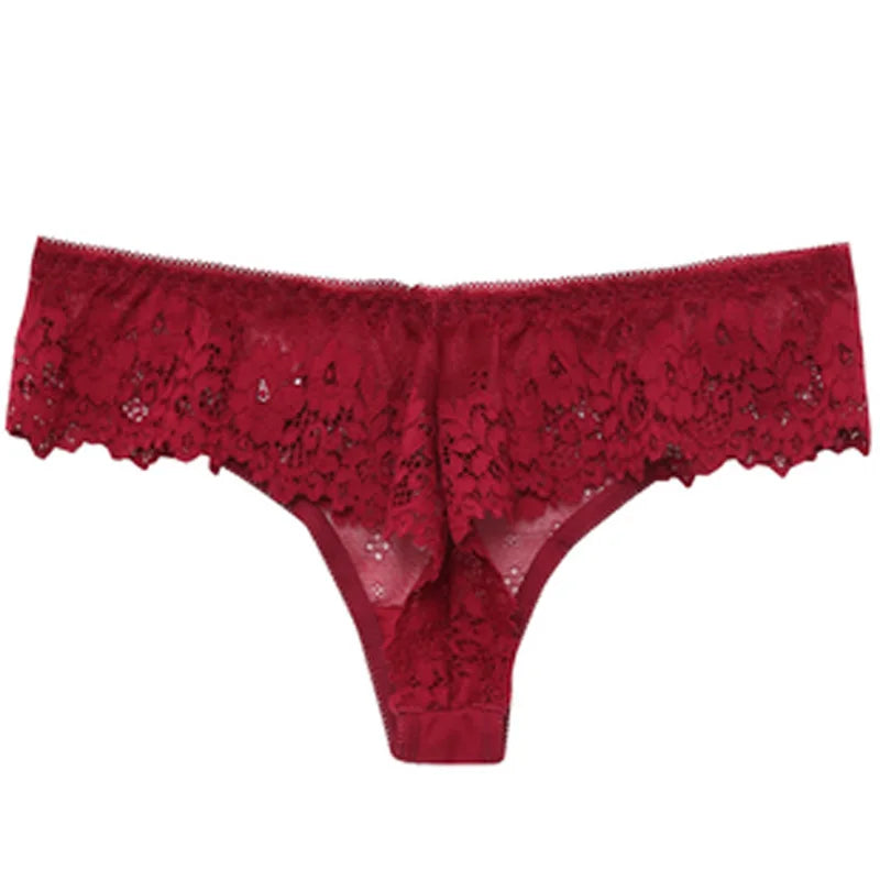 Meet'r Lingerie Femme Sexy en Dentelle Tentation Culotte Taille Basse Broderie String Transparent Ajouré Sous-vêtements Femme G string