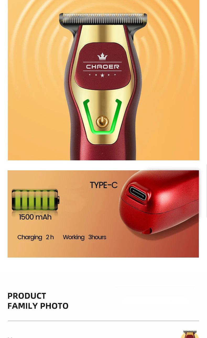 Tondeuse à cheveux professionnelle puissante pour hommes, lame en T de 0 mm, tondeuse électrique rechargeable, machine de coiffure et de rasage pour barbe