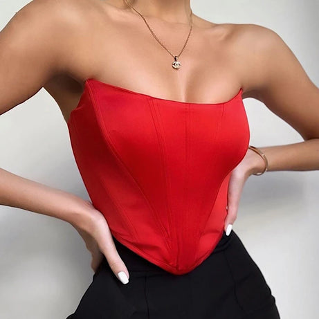 Débardeur sans manches à épaules dénudées, corset court sexy, sous-vêtements féminins, bustier dos nu uni