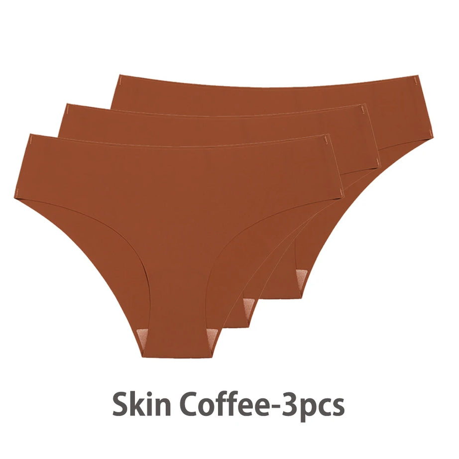 Ensemble de 3 culottes sans coutures pour femme, respirantes, taille basse, sexy, en soie unie, invisibles.