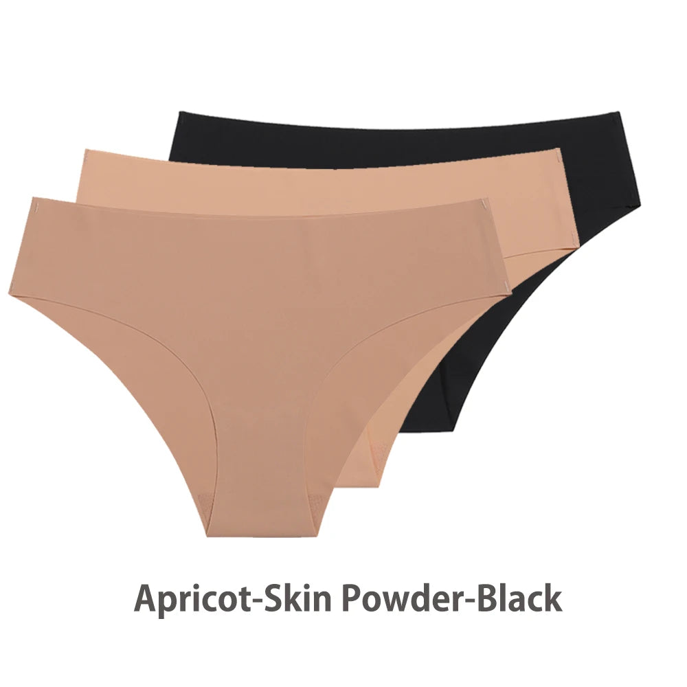 Ensemble de 3 culottes sans coutures pour femme, respirantes, taille basse, sexy, en soie unie, invisibles.