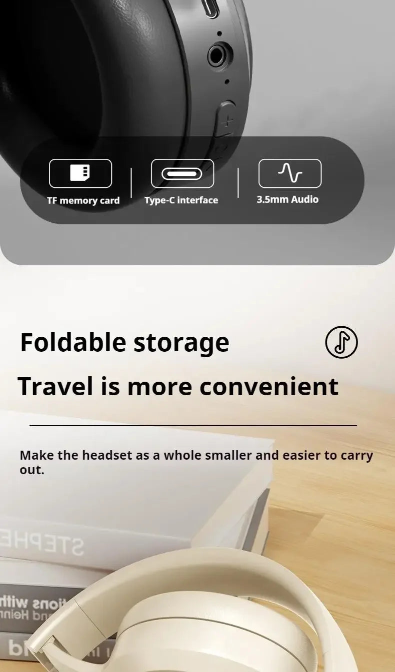 Casque stéréo Hi-Fi circum-aural M5 sans fil Bluetooth 5.3, idéal pour le sport et les jeux vidéo. Compatible avec carte TF/AUX et réduction du bruit.