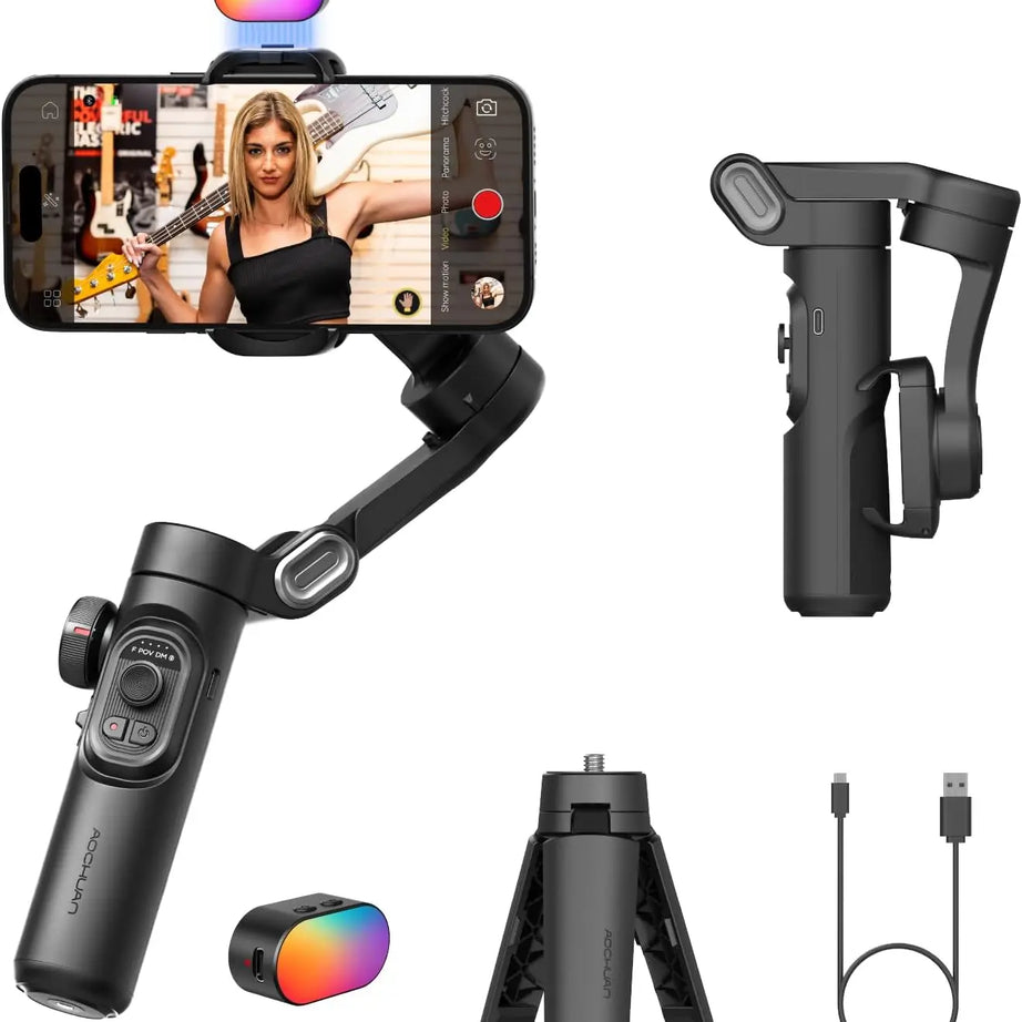 Stabilisateur à cardan 3 axes pour smartphone, pliable, portable, pour l'enregistrement vidéo, les vlogs et les appareils Android. Stabilisateur anti-tremblement PTZ pour iPhone et Android.