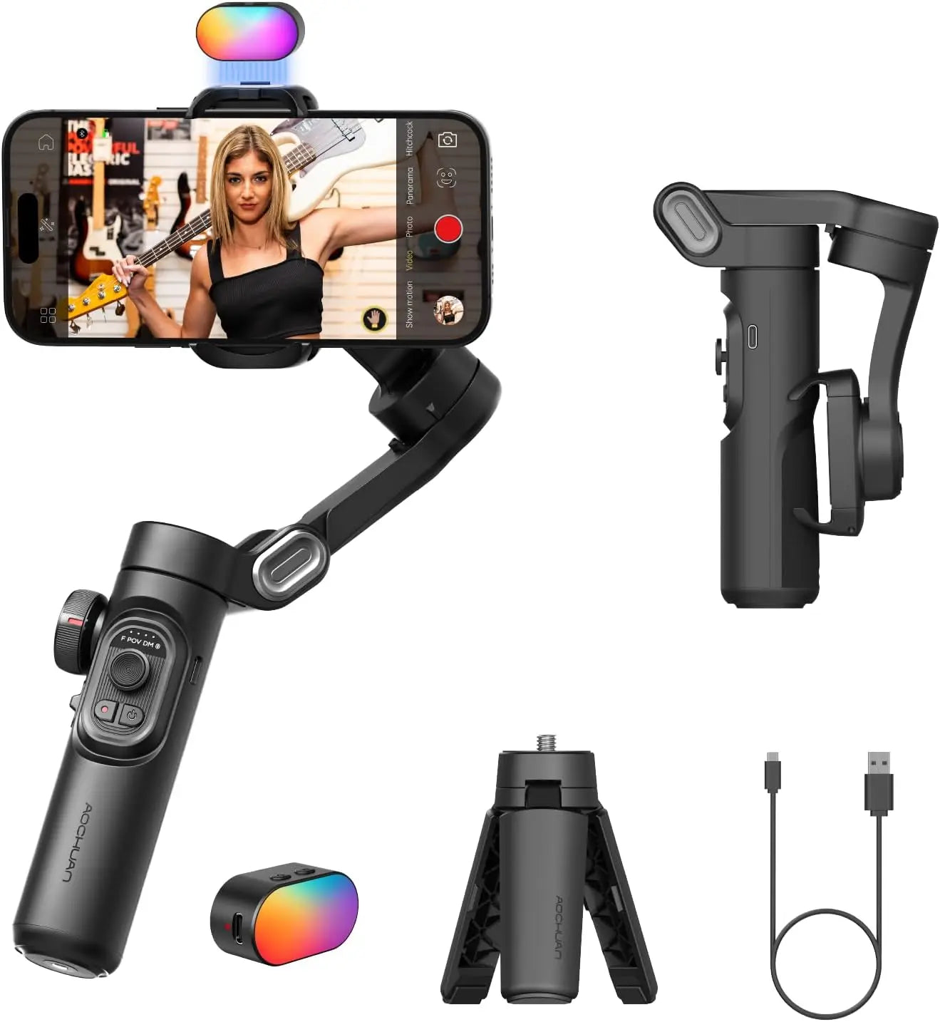 Stabilisateur à cardan 3 axes pour smartphone, pliable, portable, pour l'enregistrement vidéo, les vlogs et les appareils Android. Stabilisateur anti-tremblement PTZ pour iPhone et Android.