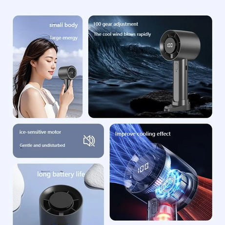 Mini ventilateur portable avec affichage LED, refroidissement par semi-conducteurs, 100 vitesses, batterie rechargeable USB, ventilateur d'extérieur