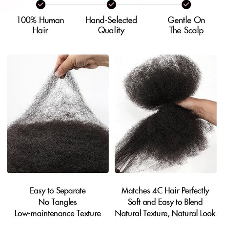 Cheveux Black Pearl Top QVR péruviens crépus bouclés mini twist 50 g/pièce, cheveux humains crépus afro en vrac pour tresses, 100 % cheveux Remy.