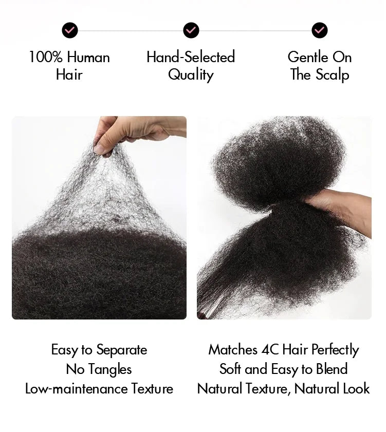 Cheveux Black Pearl Top QVR péruviens crépus bouclés mini twist 50 g/pièce, cheveux humains crépus afro en vrac pour tresses, 100 % cheveux Remy.