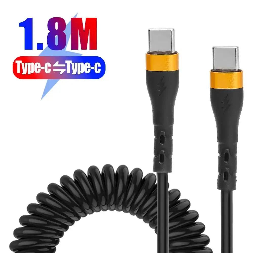 PD 120W Quick Charging Dual Type C Spring Cables For IPhone 15 Huawei Realme Type C To Type C Retractable Fast Charge Data Cord