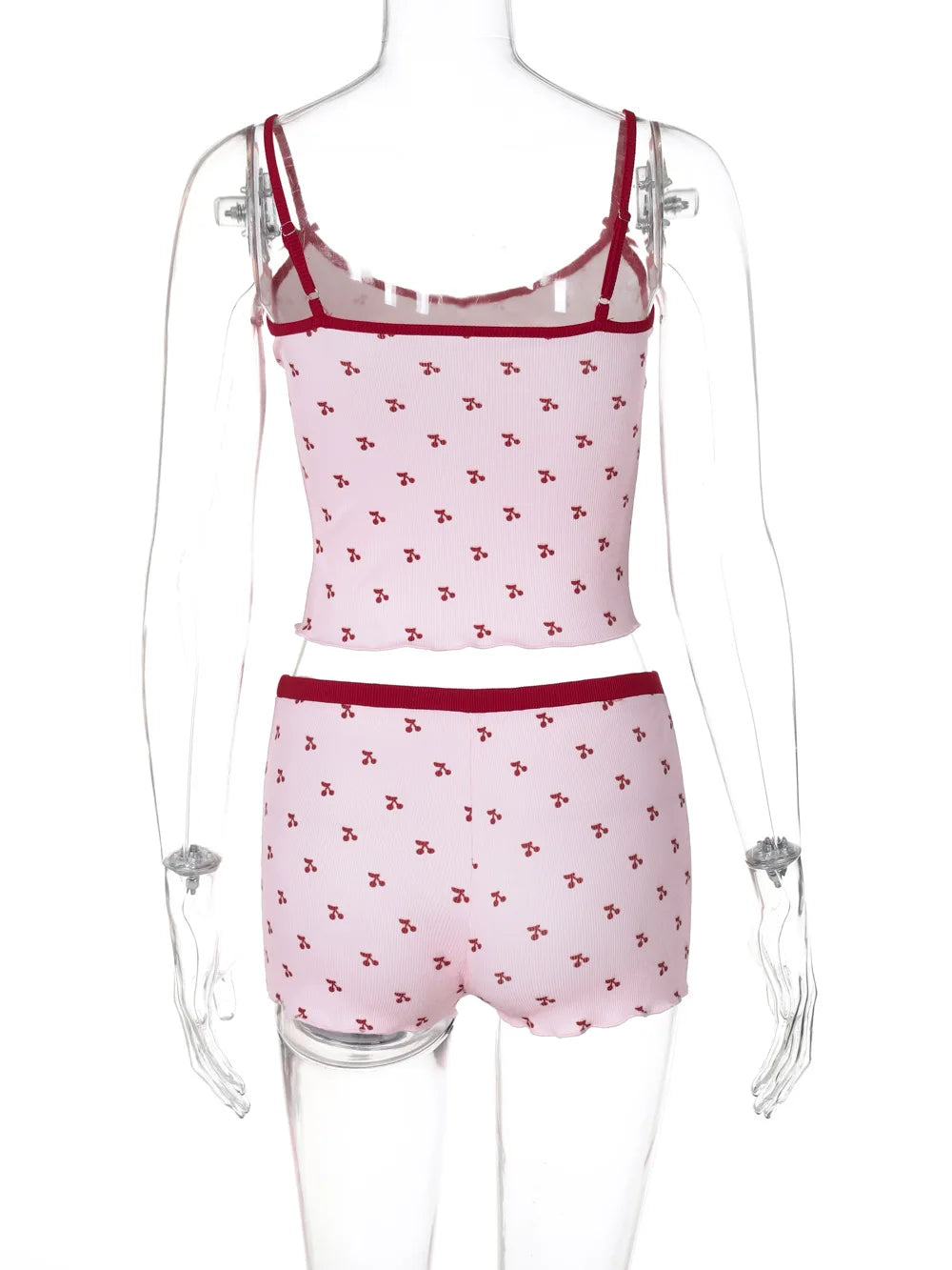 Ensemble pyjama 2 pièces Kawaii pour femme, débardeur sans manches et short à imprimé cerises, vêtement de nuit doux et confortable.