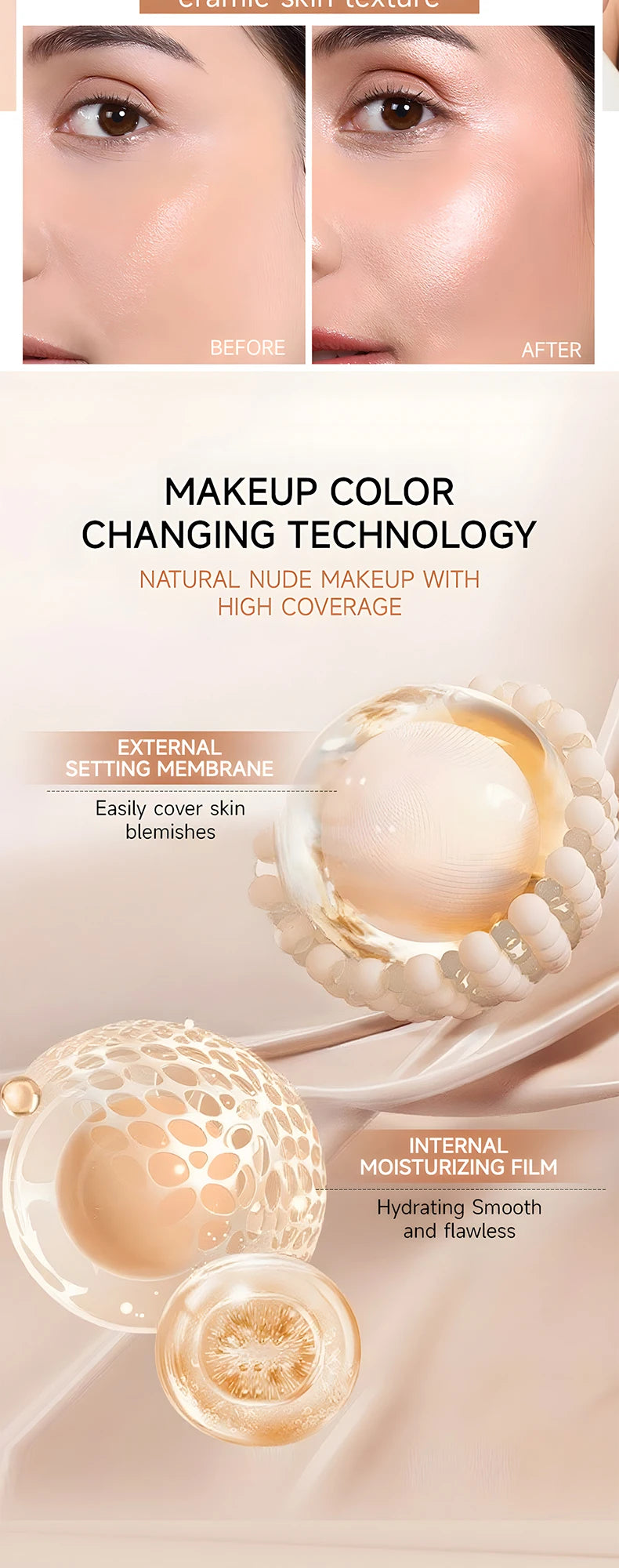 Fond de teint stick thermosensible O'CHEAL, couvrance du visage, imperfections et pores, double embout, fini mat.