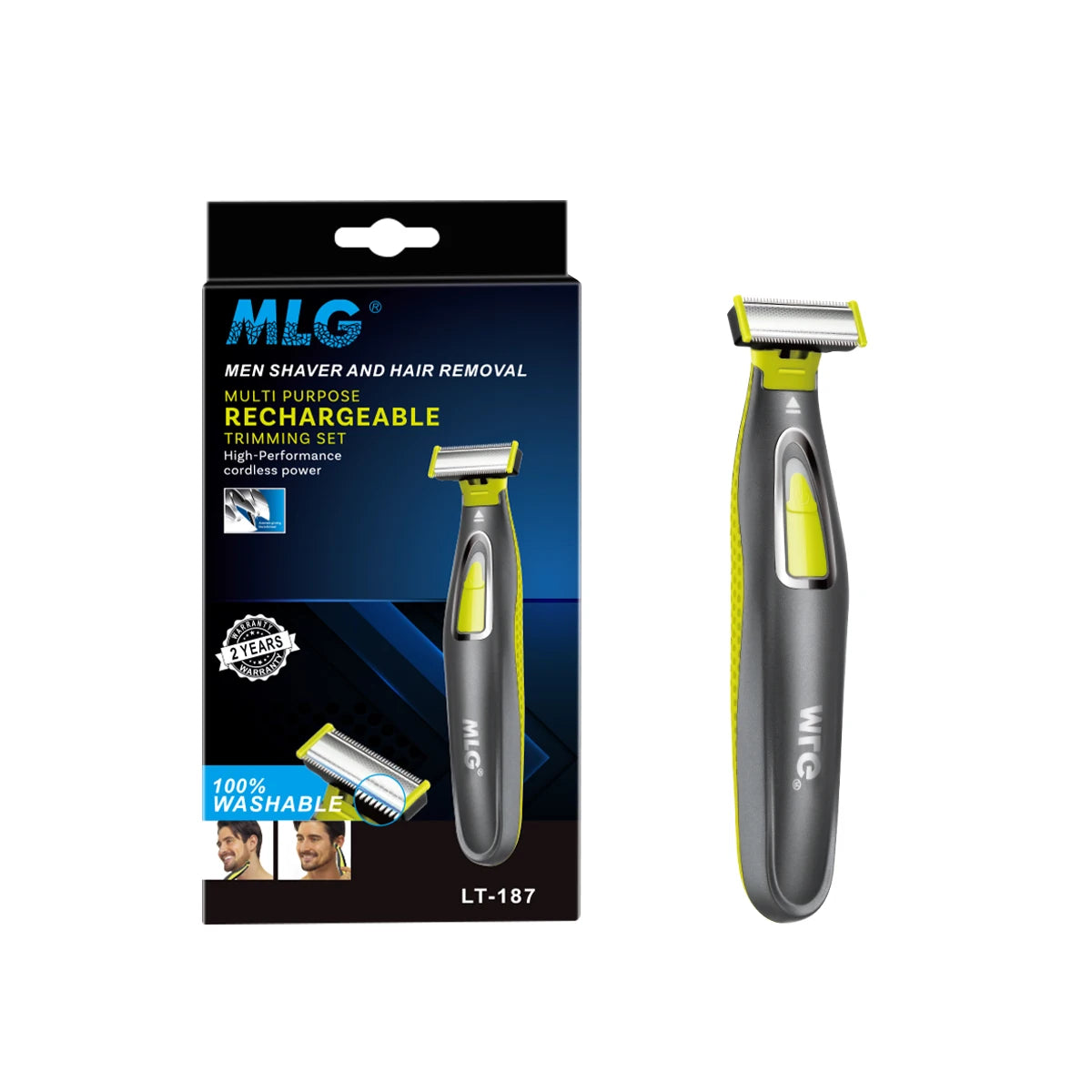 Rasoir électrique MLG pour hommes et femmes, portable, pour le corps entier, avec lame en T et port USB, idéal pour la barbe et les aisselles. Lavable.