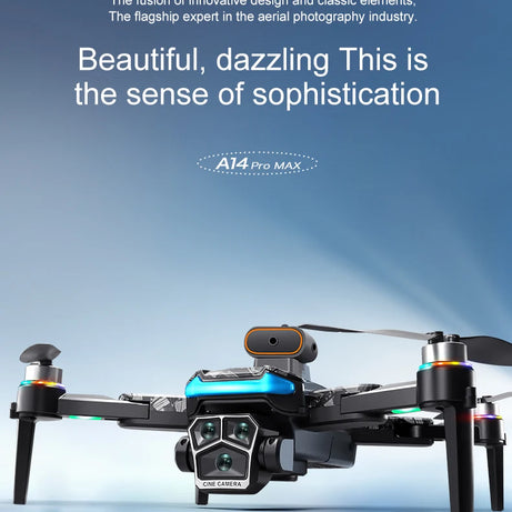Véritable quadricoptère RC pliable A14 Pro Max GPS Brushless 8K avec trois caméras, détection d'obstacles et écran, pour une portée optimale.