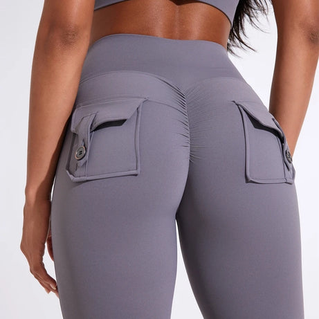 Pantalon de yoga taille haute à poches pour femme DIAS FIT JOY, effet push-up, séchage rapide, idéal pour la course, le sport et la salle de gym.