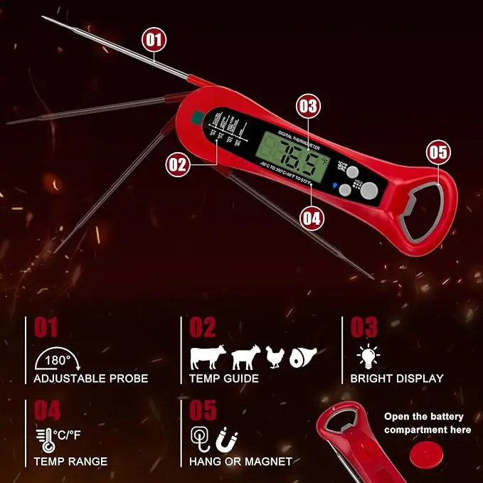 Thermomètre à viande à lecture instantanée pour la cuisson, thermomètre alimentaire numérique rapide et précis avec rétroéclairage, aimant, étalonnage, cuisine