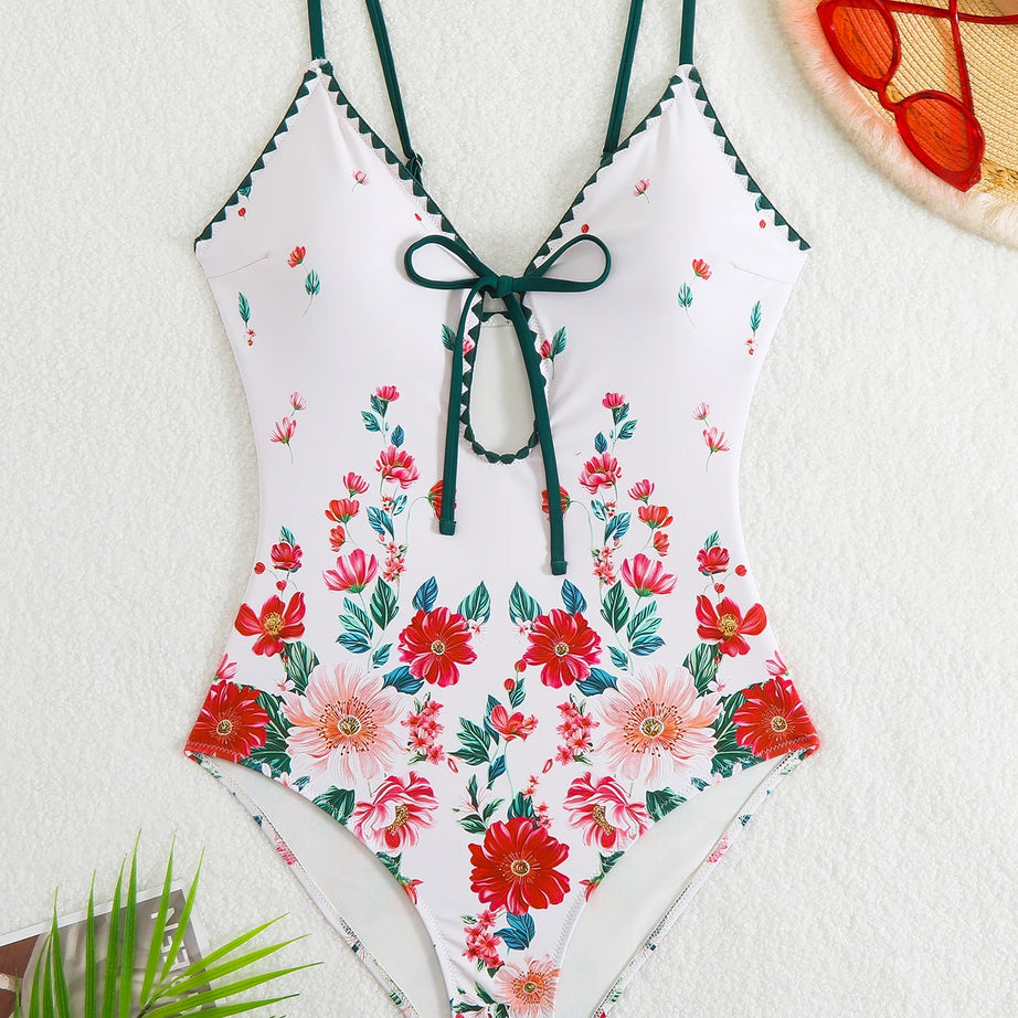 Maillot de bain une pièce imprimé 2026 pour femme, à lacets, body push-up, monokini, tenue de plage d'été