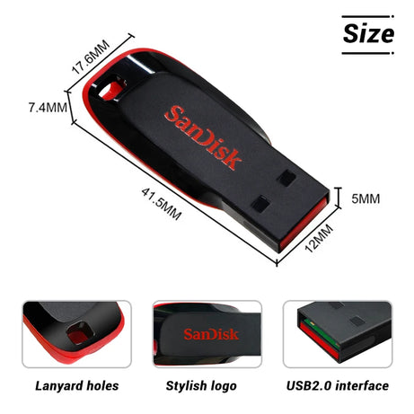 Clé USB SanDisk Cruzer Blade originale 16 Go, 32 Go, 64 Go, 128 Go, disque de stockage USB portable pour ordinateur