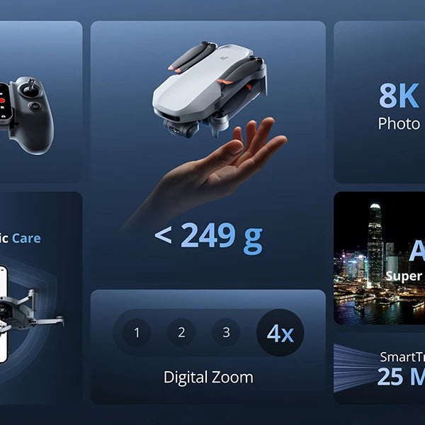 Drone Potensic ATOM 2 avec caméra, vidéo 4K HDR, photo 8K, nacelle 3 axes, moins de 249 g, prise de vue verticale, portée de 10 km, mode nuit IA, suivi IA