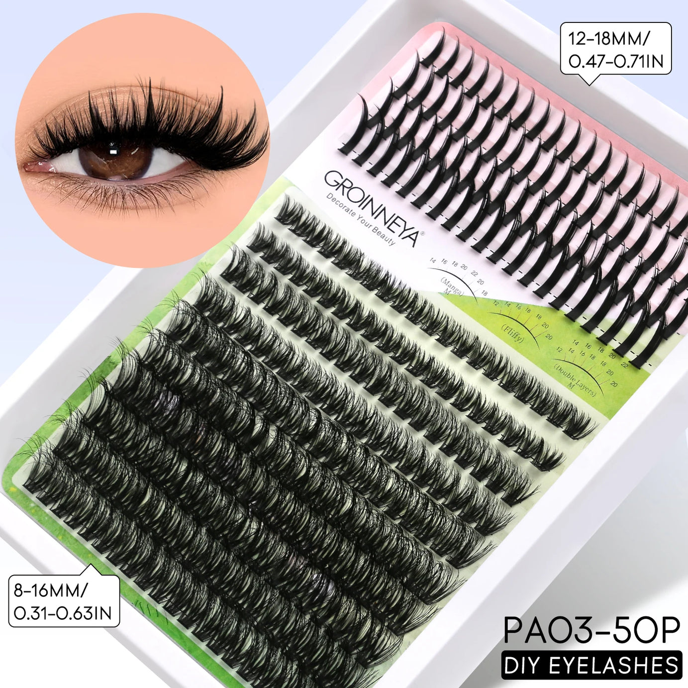 GROINNEYA Lash Clusters Kit DIY Manga Cluster Lashes Set Spikes Lashes Cluster Extension Full Set Individual Eyelashes Makeup