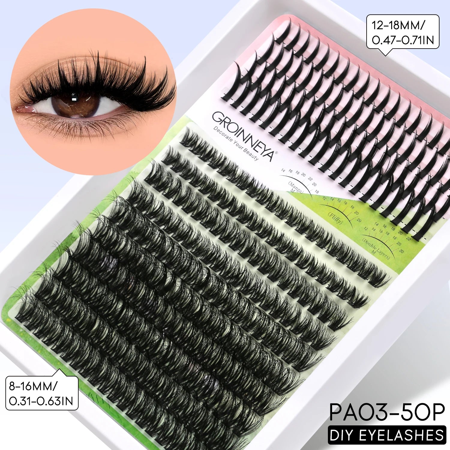 GROINNEYA Lash Clusters Kit DIY Manga Cluster Lashes Set Spikes Lashes Cluster Extension Full Set Individual Eyelashes Makeup