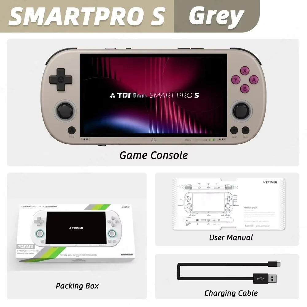 Console de jeu portable Trimui Smart Pro S, écran IPS 4,96 pouces, système Linux, joystick, éclairage RGB, jeu vidéo rétro, cadeau Smartpros