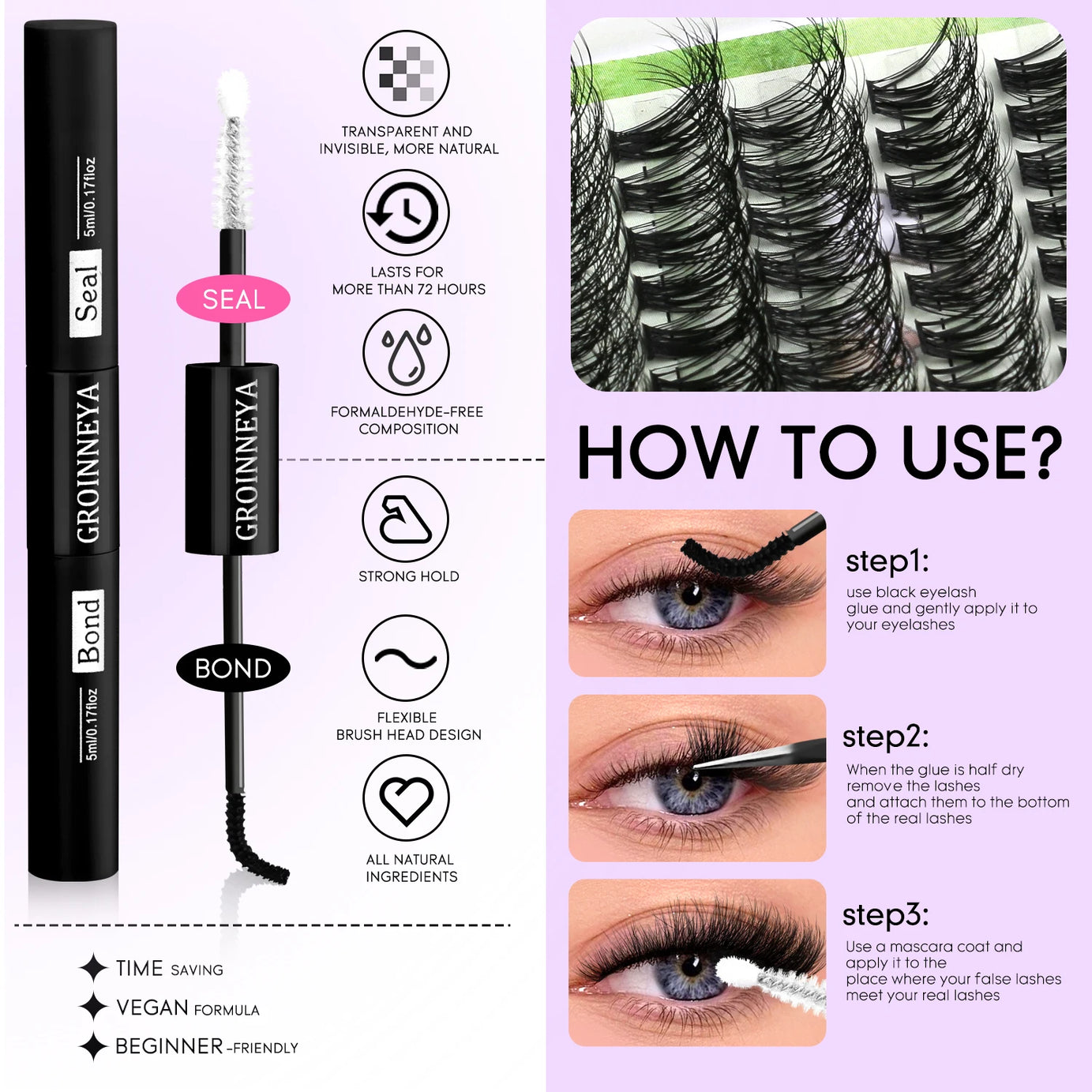 GROINNEYA Lash Clusters Kit DIY Manga Cluster Lashes Set Spikes Lashes Cluster Extension Full Set Individual Eyelashes Makeup