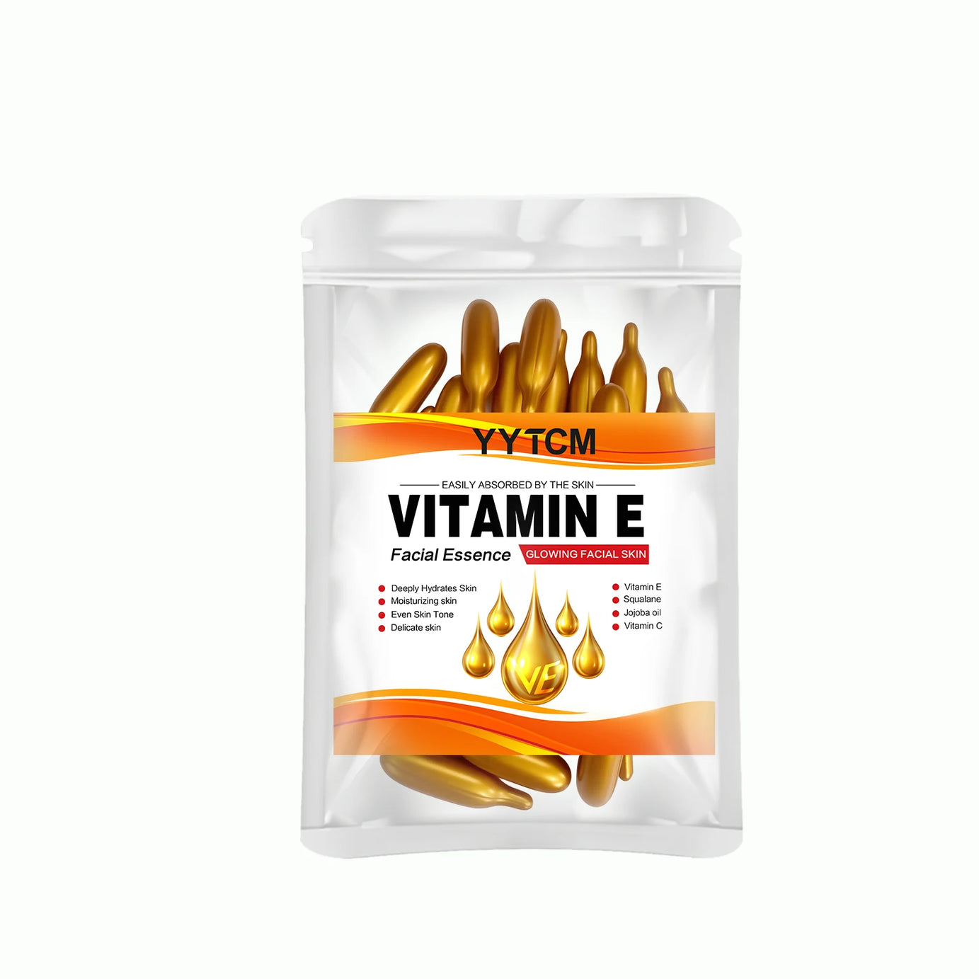 Capsules d'essence hydratante intense à la vitamine E, hydrate et lisse la peau, contient du squalane végétal et de la vitamine C. Essence hydratante et illuminatrice pour le teint (0,4 g x 30 capsules) / 1 sachet