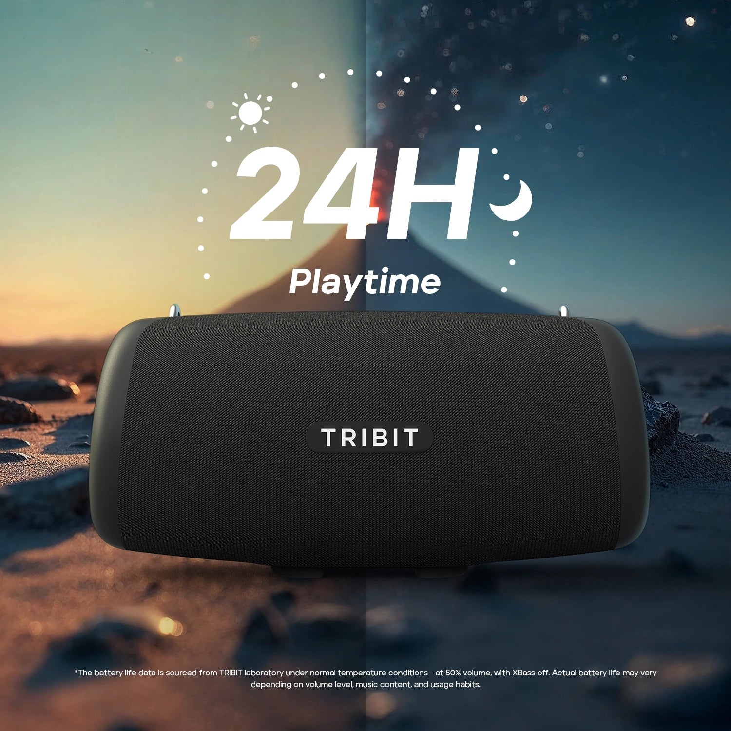 Enceinte Bluetooth portable TRIBIT StormBox Lava 80W avec batterie externe intégrée, contrôle via application, étanche IP67, idéale pour les activités de plein air, le camping et les fêtes.