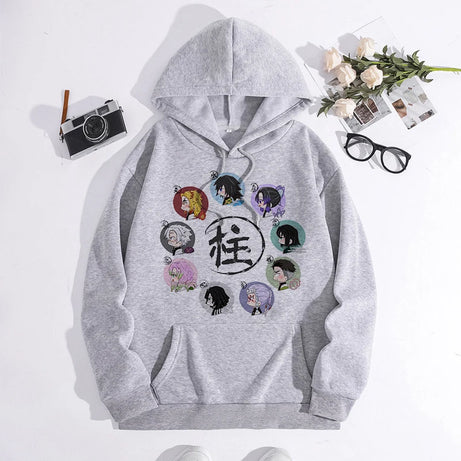 Japanese Anime Demon Slayer Hoodie Unisex Kamado Tanjirou Graphic Sweatshirts Greys Y2k Harajuku Fashion Cartoon Pullover Winter