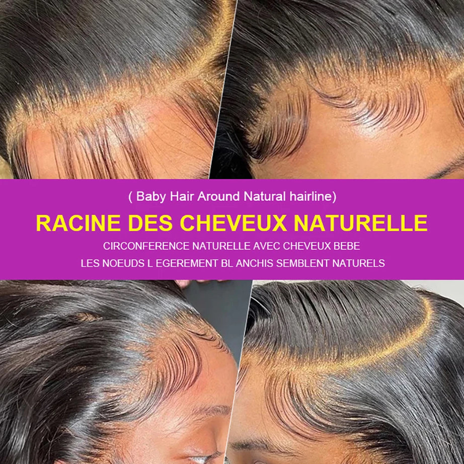 Perruques en cheveux humains pour femmes, 40 à 50 pouces, 13x4 ou 13x6, ondulées, avec lace frontale HD, sans colle, pré-épilées, densité 300 %.