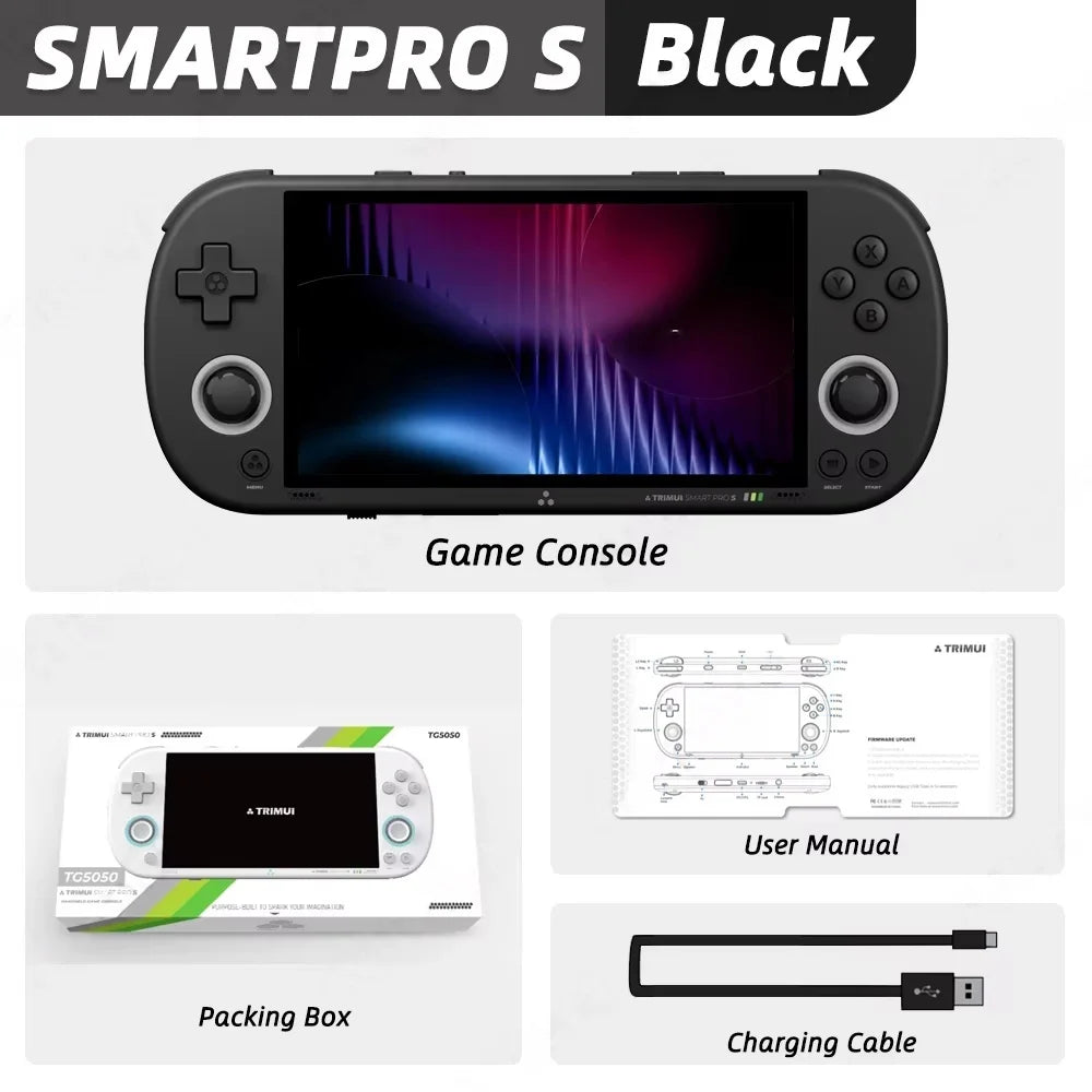 Console de jeu portable Trimui Smart Pro S, écran IPS 4,96 pouces, système Linux, joystick, éclairage RGB, jeu vidéo rétro, cadeau Smartpros