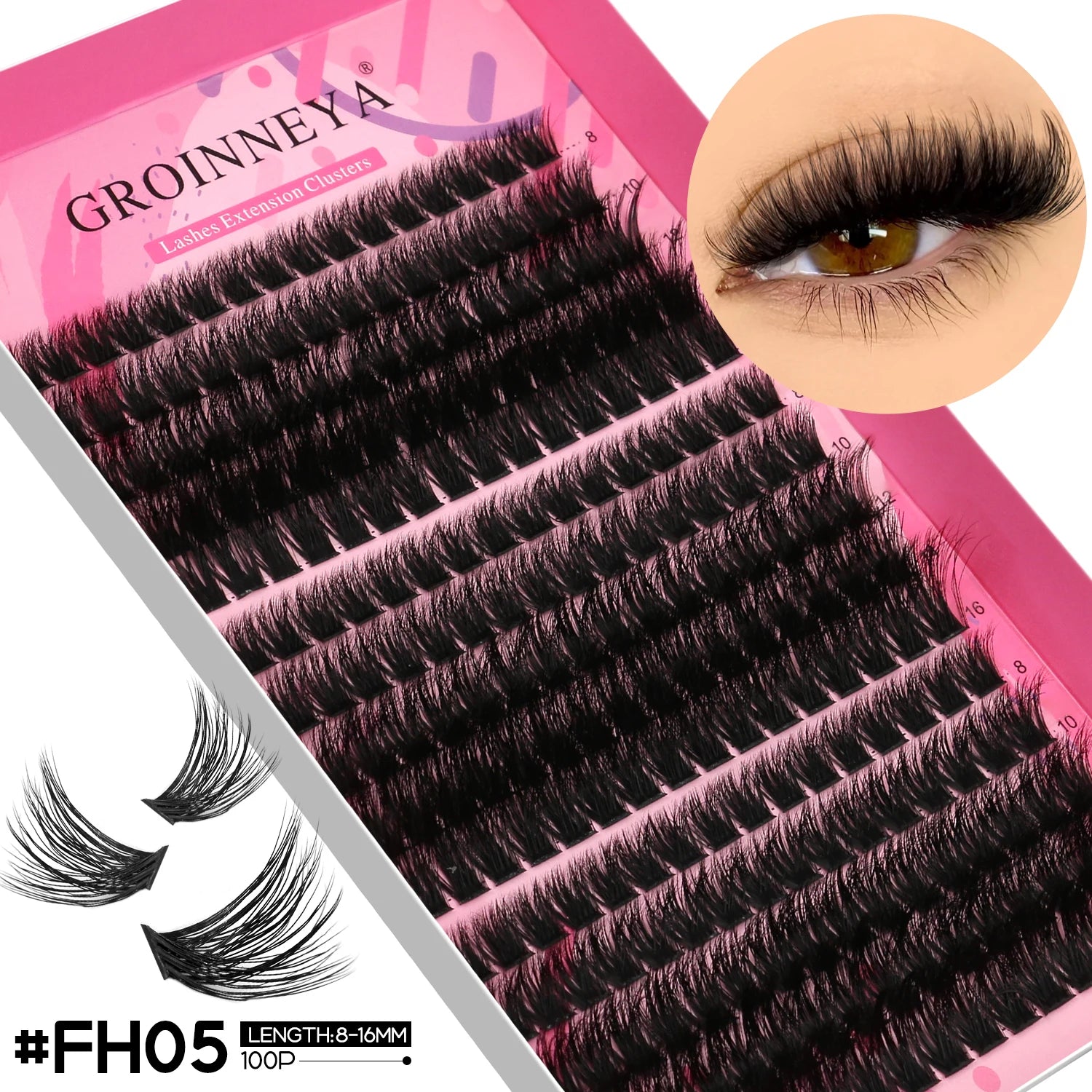 GROINNEYA Faux cils en vison, extensions de cils volumineuses, duveteuses et fines, maquillage pour les cils