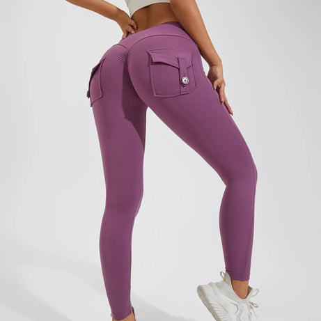 Pantalon de yoga en nylon DIAS FIT JOY, avec poches arrière, effet push-up, respirant et sans coutures apparentes.