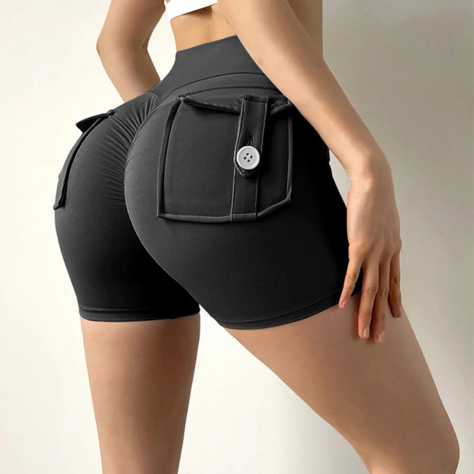 Short de fitness Peach Butt pour femme, pantalon cargo trois-quarts à séchage rapide avec poche, legging de yoga gainant pour l'été