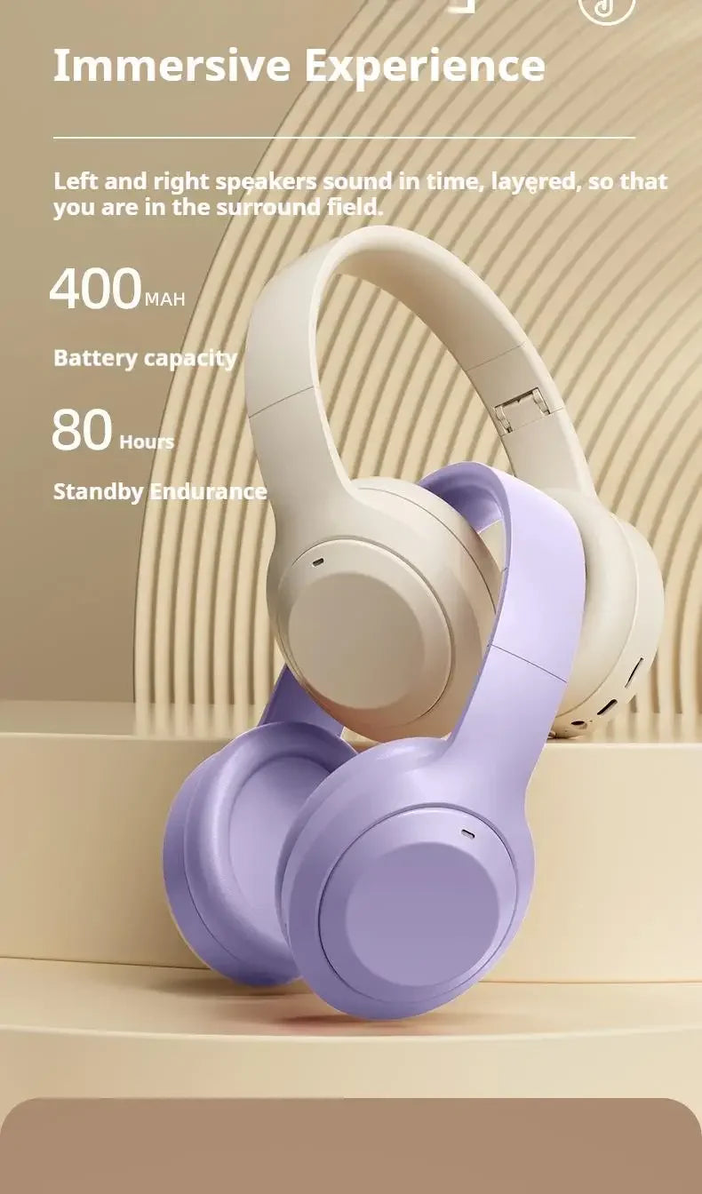 Casque stéréo Hi-Fi circum-aural M5 sans fil Bluetooth 5.3, idéal pour le sport et les jeux vidéo. Compatible avec carte TF/AUX et réduction du bruit.