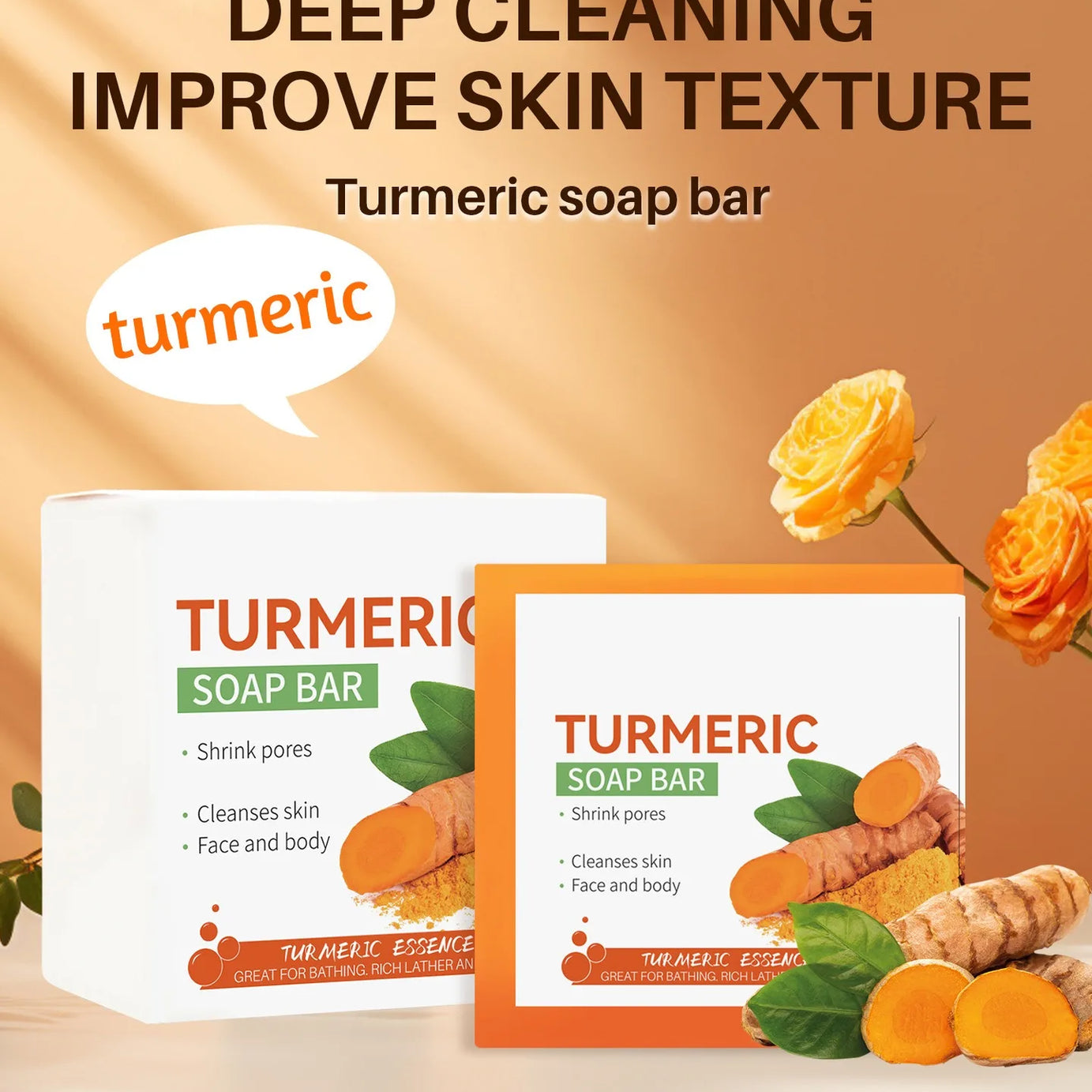 Savon artisanal au curcuma pour le corps, éclaircit les aisselles et les jambes, soin du visage et de la peau douce.