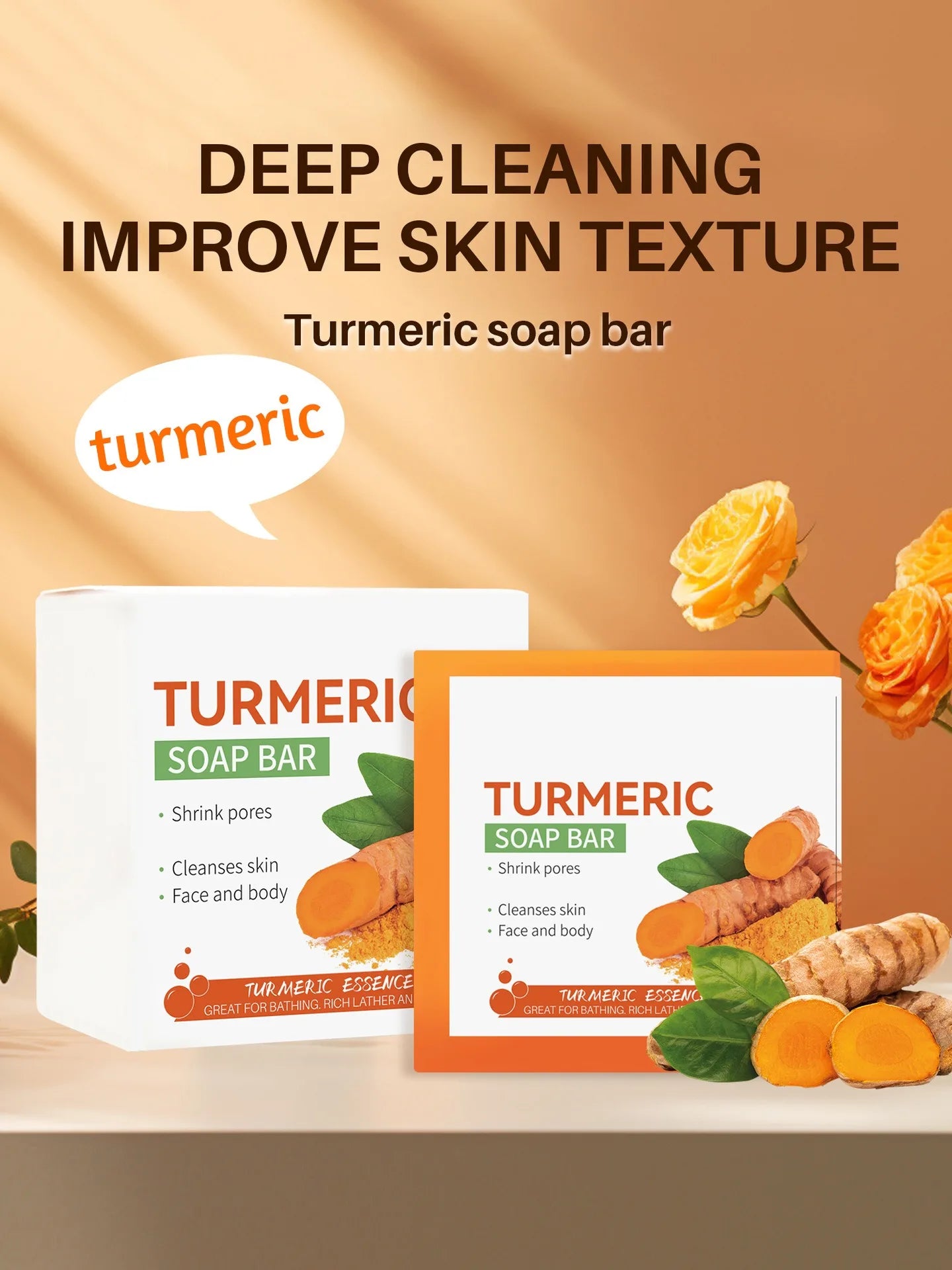 Savon artisanal au curcuma pour le corps, éclaircit les aisselles et les jambes, soin du visage et de la peau douce.
