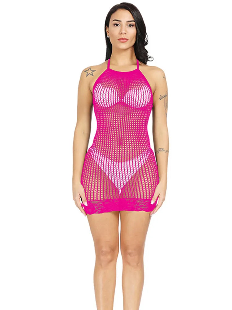 Nouvelle robe moulante en résille, costumes exotiques et érotiques pour femmes, lingerie sexy, sous-vêtements en résille transparente