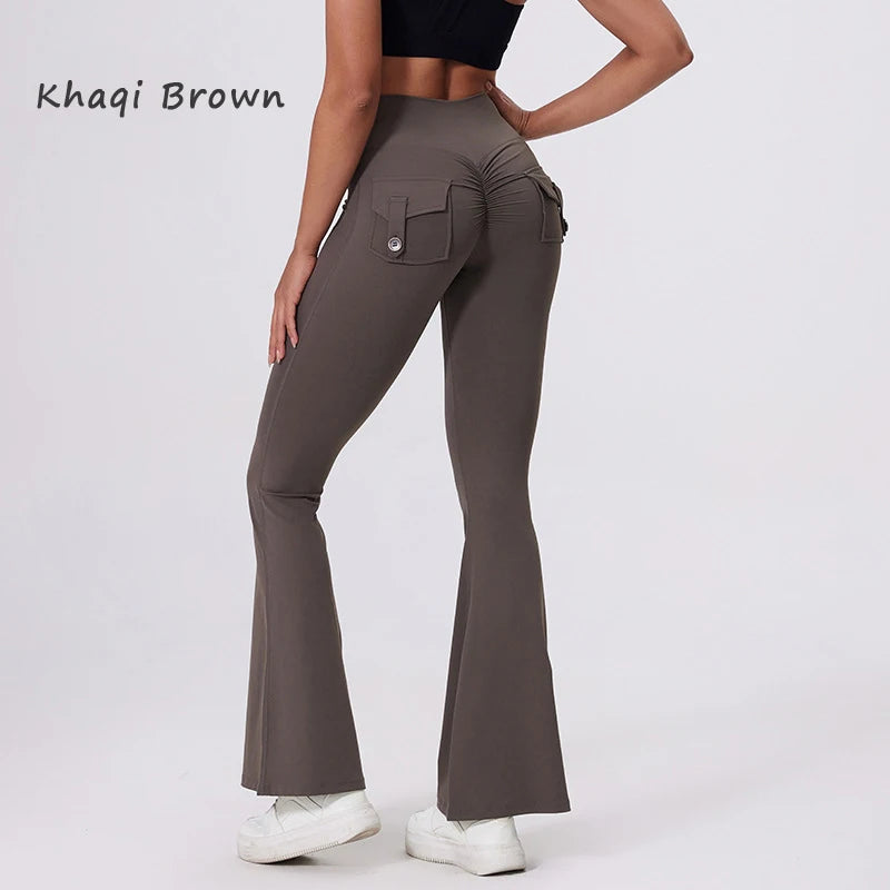 Pantalon de yoga taille haute à poches pour femme DIAS FIT JOY, effet push-up, séchage rapide, idéal pour la course, le sport et la salle de gym.