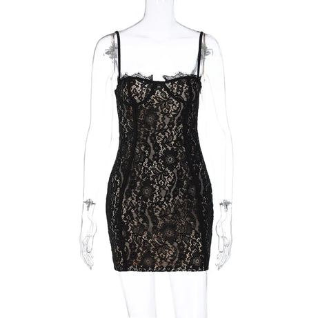 Robe mini moulante à bretelles en dentelle Dulzura été 2024 pour femme, style streetwear sexy, idéale pour les soirées et les clubs. Livraison directe. Vêtements style années 2000.