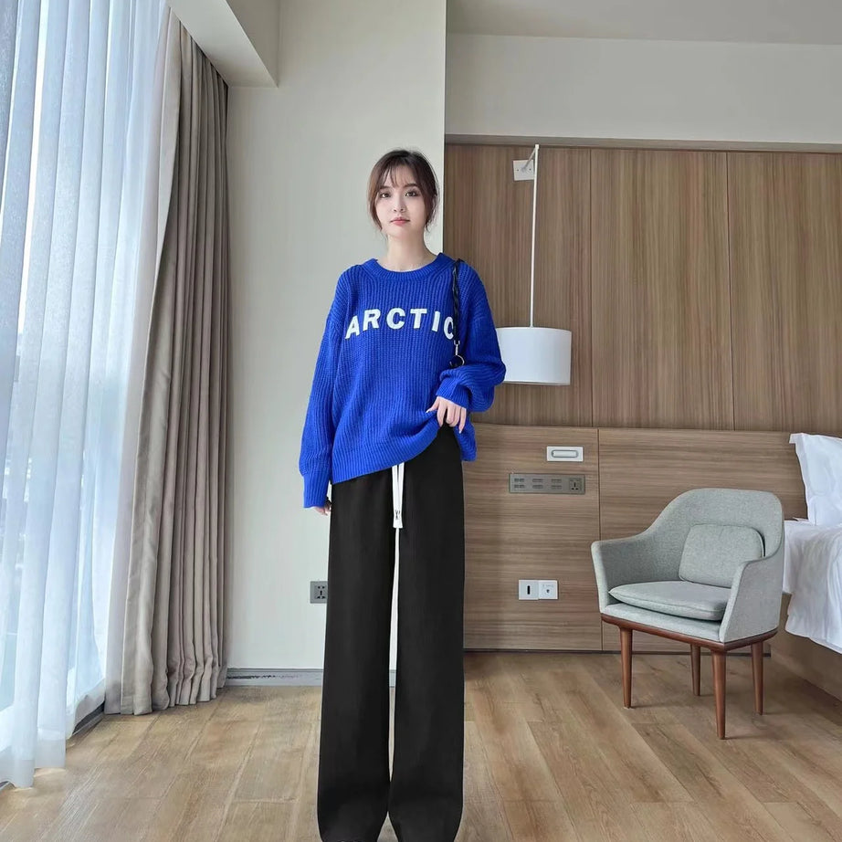 Pantalon polaire femme jambes larges, pantalon long d'hiver taille haute, coupe ample et décontractée